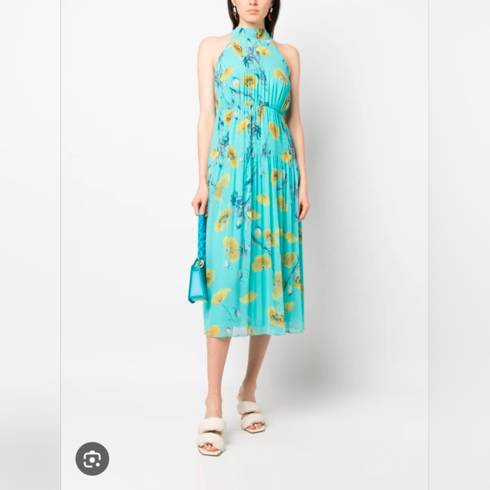 Diane Von Furstenberg Lupin Turqouise Floral Midi Dress